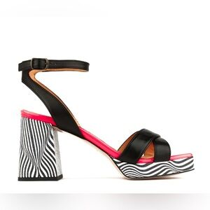 Embassy London - Women's Long Beach‎ Optical Zebra & Black & Pink Heels - Sz 37